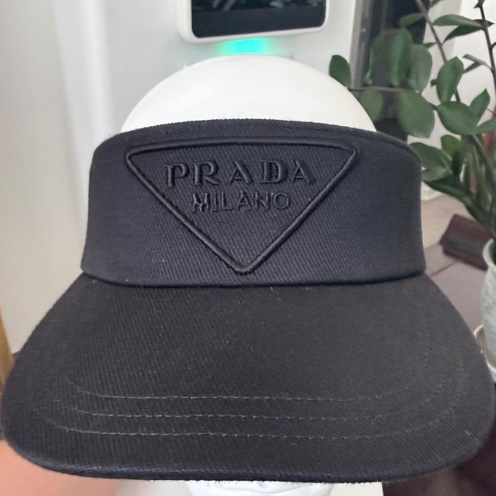 Prada Milano Black Drill Logo Ricamo Sun Visor Hat Cotton 2HV005 XL